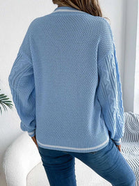 V-Neck Cable Knit Sweater with Striped Trim 101002502315459 35 Affordable Fashion Under $100 Jerry's Apparel 
