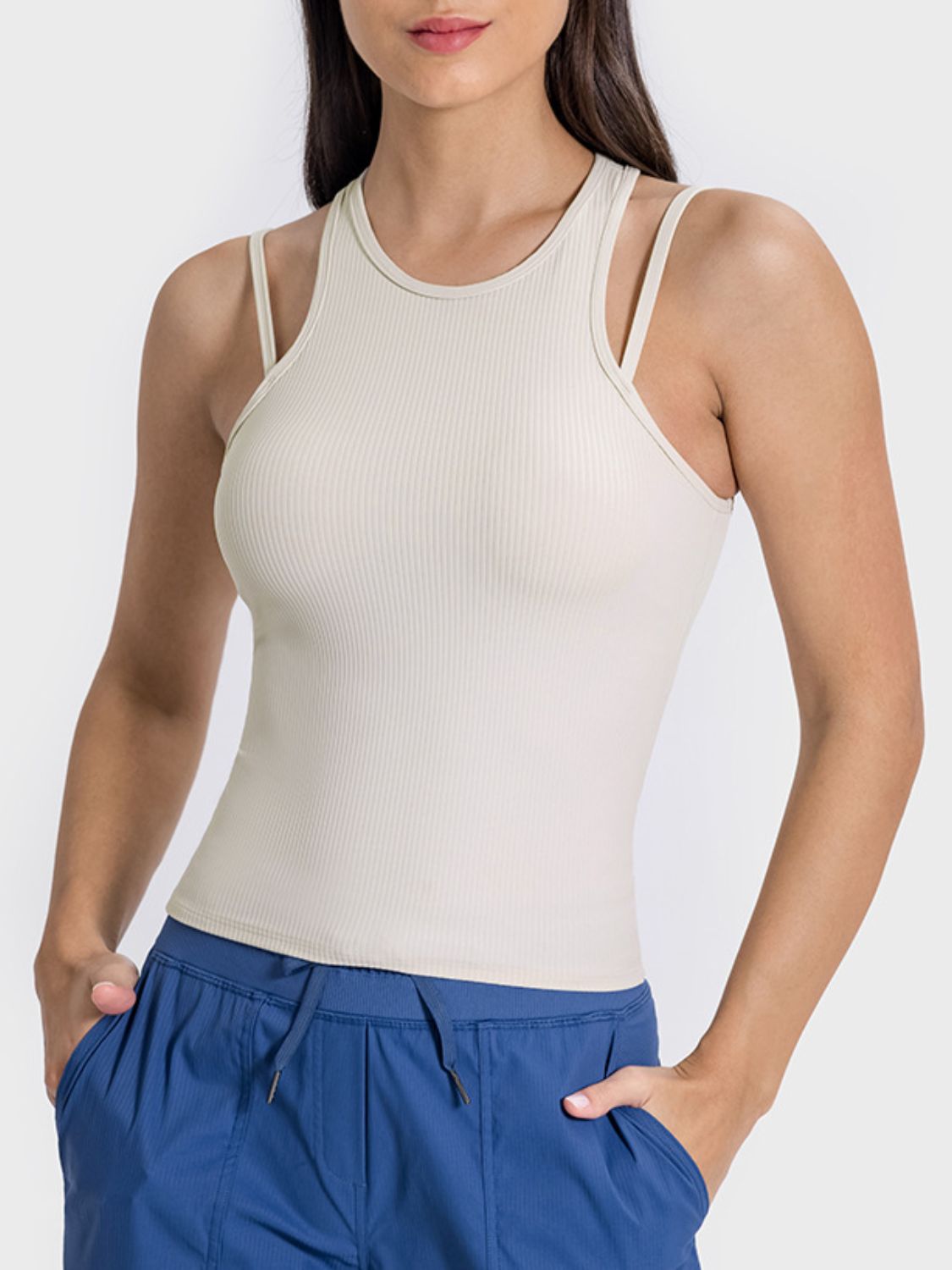 Cutout Round Neck Racerback Active Tank