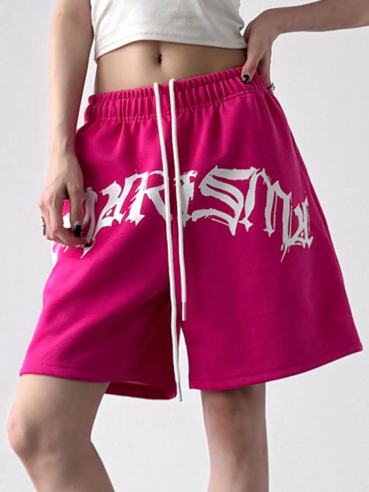 Oversized Drawstring Letter Shorts