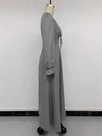Gingham Lace-Trim V-Neck Long Sleeve A-Line Maxi Dress 101001996406806 52 Affordable Fashion Under $100 Jerry's Apparel 