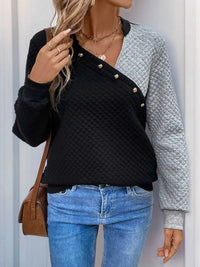 Perfee Decorative Button Contrast Long Sleeve Sweatshirt 100100555151325 26 Affordable Fashion Under $100 Jerry's Apparel 