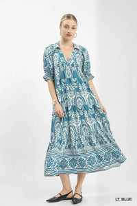 Umgee Two tone Border Print Midi Dress 100100454951485 62 Affordable Fashion Under $100 Jerry's Apparel 