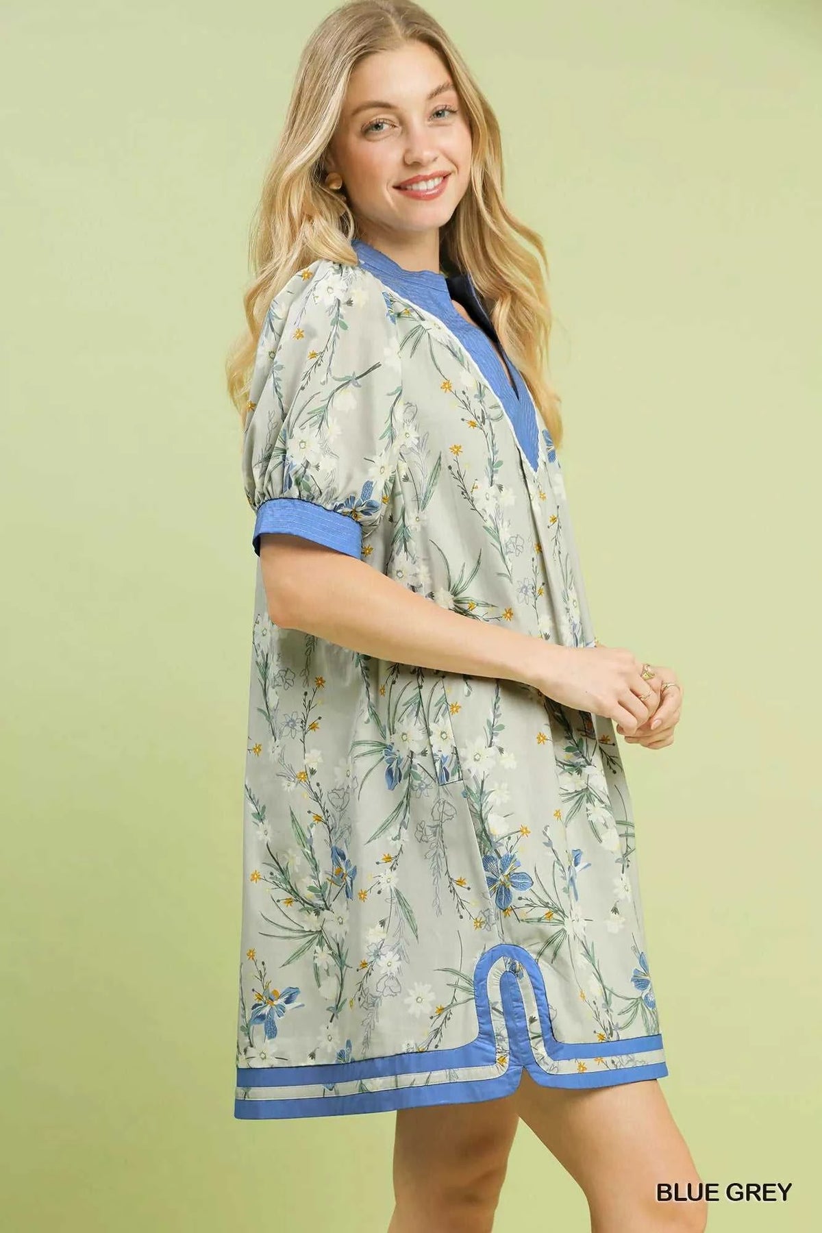 Umgee Floral Puff Sleeve Dress with Contrast Trim 100100654031260 62 Affordable Fashion Under $100 Jerry's Apparel 