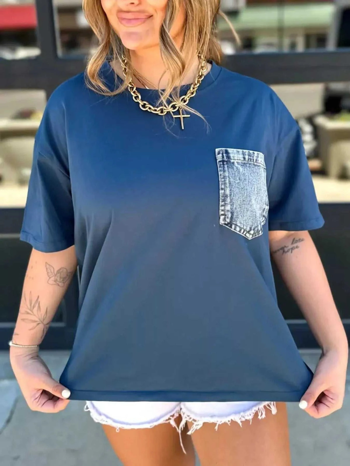 Denim Pocket Relaxed Fit T-Shirt 100100857221406 26 Affordable Fashion Under $100 Jerry's Apparel 