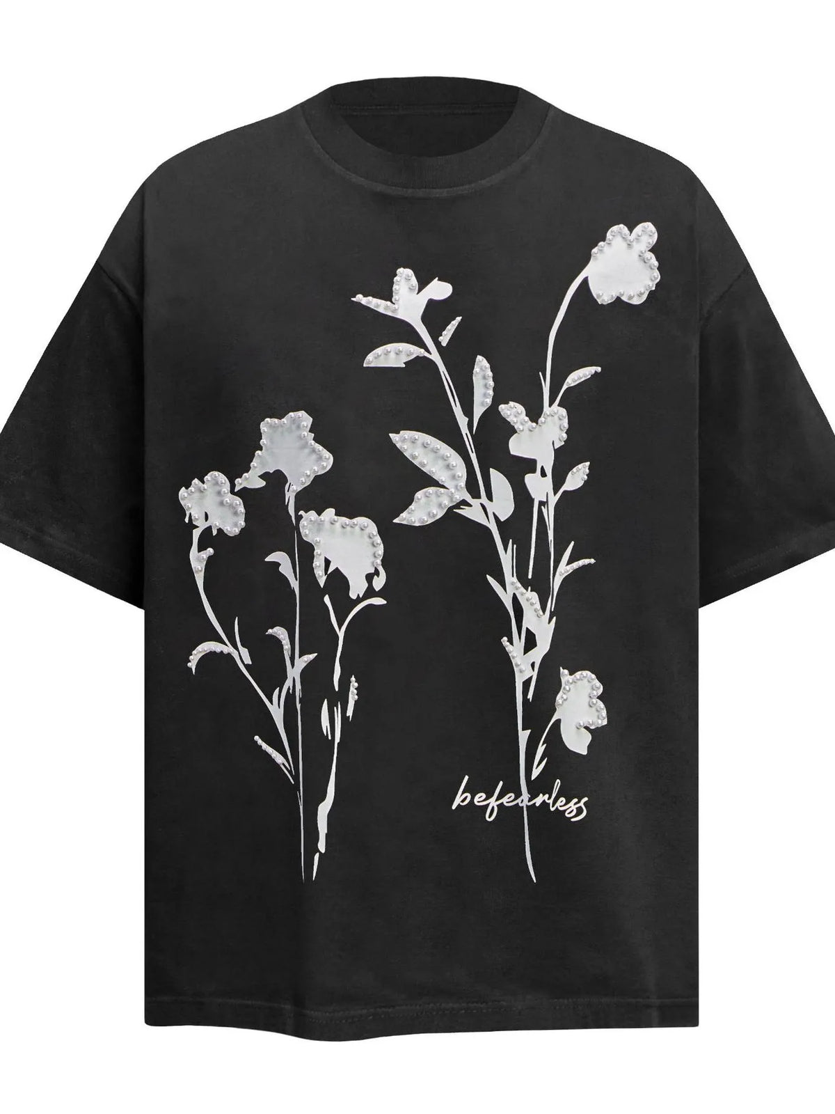 Men's Flower Pearl Detail Oversized Short Sleeve T-Shirt