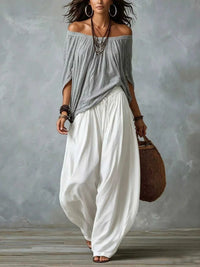Full Size Off-Shoulder Top and Wide-Leg Harem Pants Set Plus Size 101001665837372 46 Affordable Fashion Under $100 Jerry's Apparel 