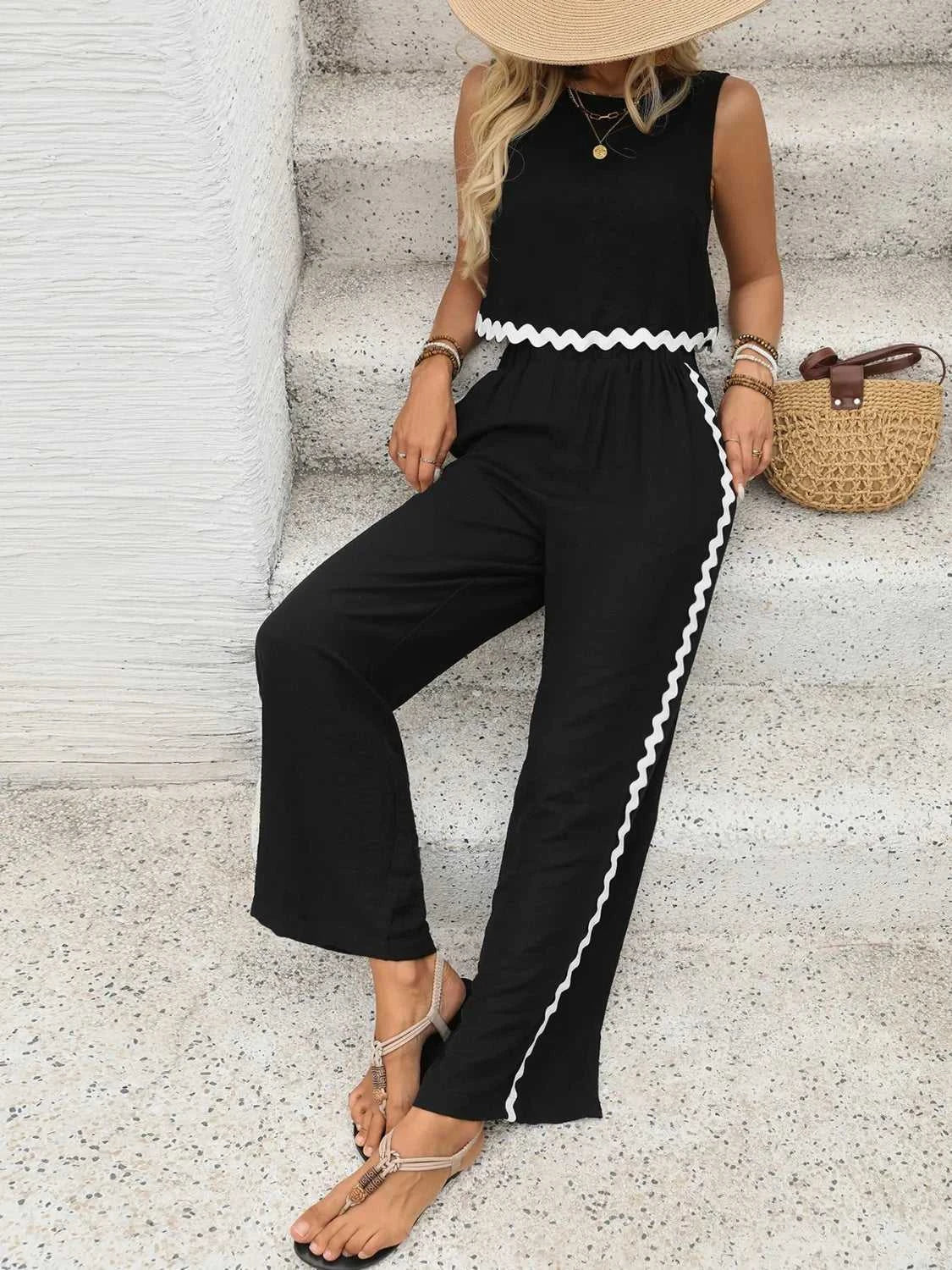 Round Neck Sleeveless Top and Pants Set 100100756401085 36 Affordable Fashion Under $100 Jerry's Apparel 