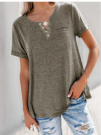 Full Size Notched Short Sleeve T-Shirt Plus Size