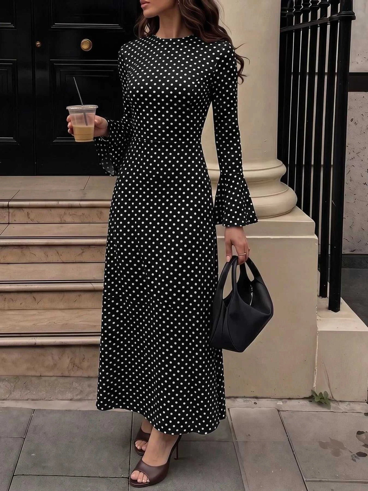 Polka Dot Flare Sleeve Maxi Dress 101001766830124 45 Affordable Fashion Under $100 Jerry's Apparel 