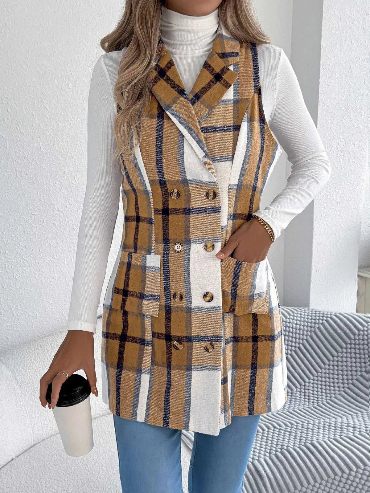 Plaid Double-Breasted Vest Coat 100100895699869 38 Affordable Fashion Under $100 Jerry's Apparel 