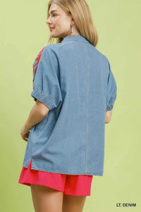Umgee Embroidered Denim Puff Sleeve Top 100100810541249 60 Affordable Fashion Under $100 Jerry's Apparel 