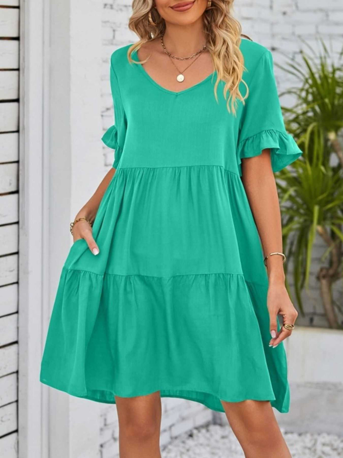 Ruffled Sleeve Tiered Mini Dress 100100840870791 28 Affordable Fashion Under $100 Jerry's Apparel 