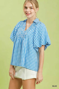 Umgee Smocked Yoke Puff Sleeve Gingham Blouse 100100390081797 53 Affordable Fashion Under $100 Jerry's Apparel 