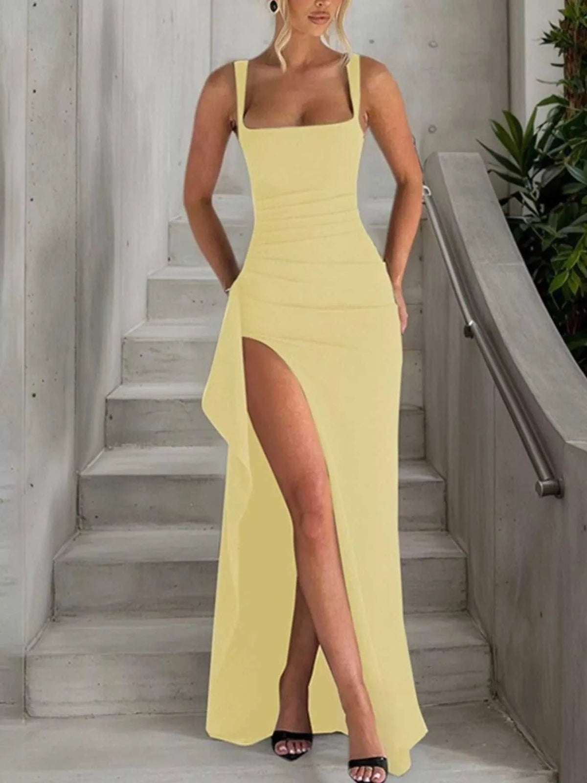 Ruched High-Slit Maxi Dress 100100883675140 30 Seasonal Fashion Collections Jerry's Apparel 