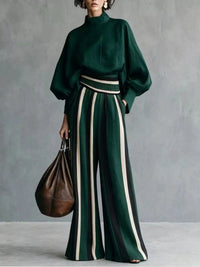 Full Size Mock Neck Top and Striped Wide-Leg Pants Set Plus Size 101001535665890 65 Gifts for Her Jerry's Apparel 