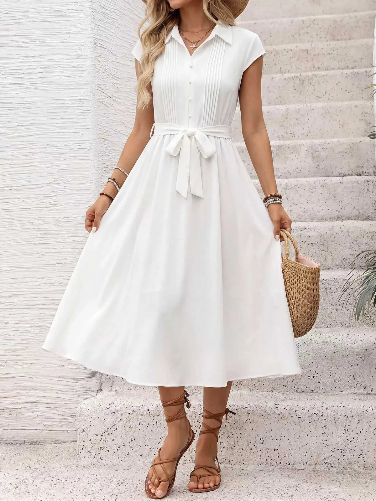 Cap Sleeve Tie Waist Midi Dress 100100916043824 41 Affordable Fashion Under $100 Jerry's Apparel 