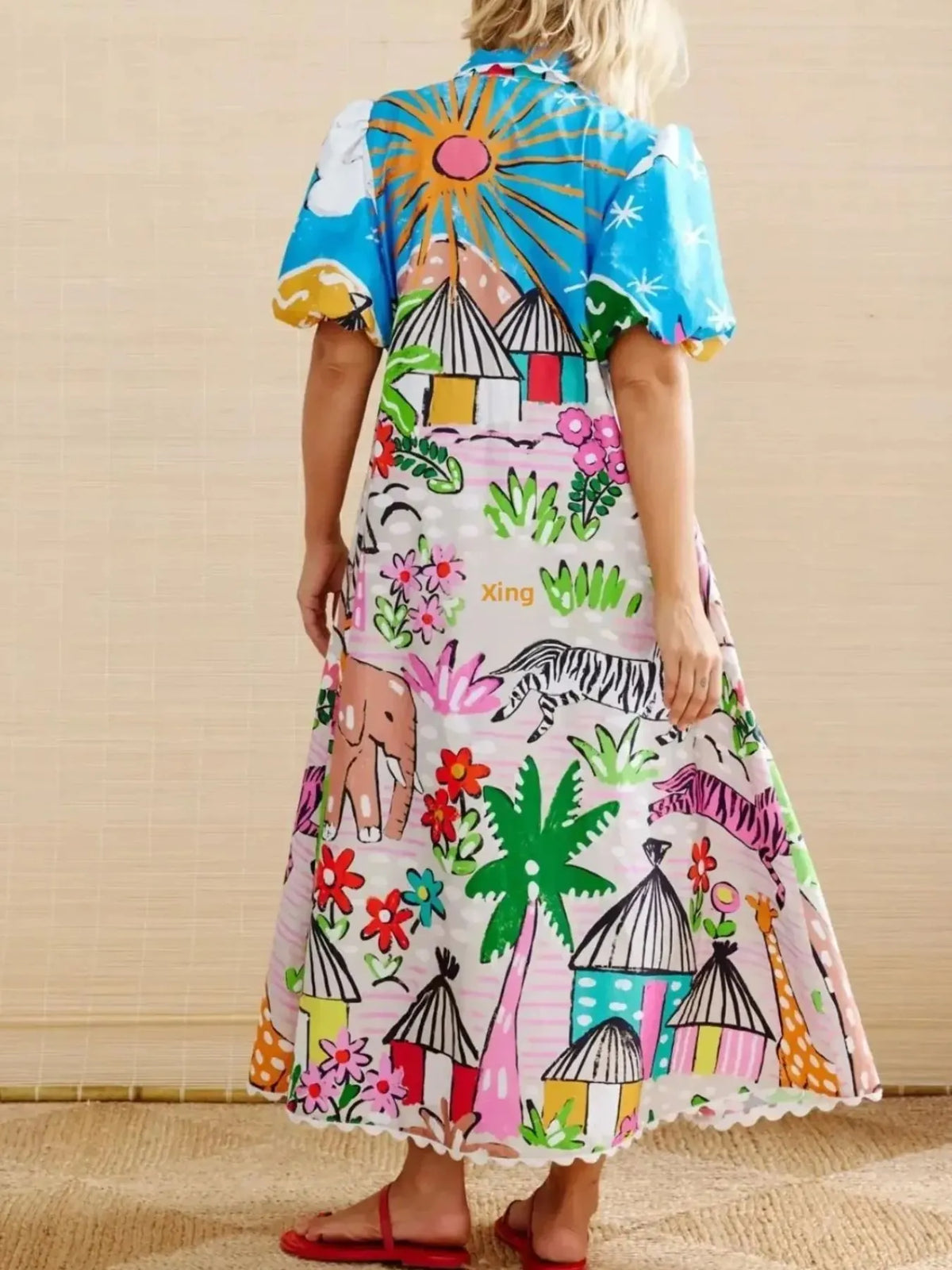 Button Down Tropical Short Sleeve Shirt Dress