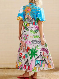 Button Down Tropical Short Sleeve Shirt Dress