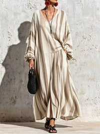 Bohemian Striped V-Neck Loose Top and Wide Leg Pants Set 101001499000333 56 Affordable Fashion Under $100 Jerry's Apparel 