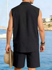 Men's Full Size Button Up Sleeveless Top and Shorts Plus Size 100400363418053 40 Men's Sets Jerry's Apparel 