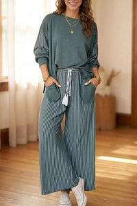 Raw Seam Patchwork Long Sleeve Top Pocket Casual Pants 2pcs Set 101001842785883 78 Affordable Fashion Under $100 Jerry's Apparel 