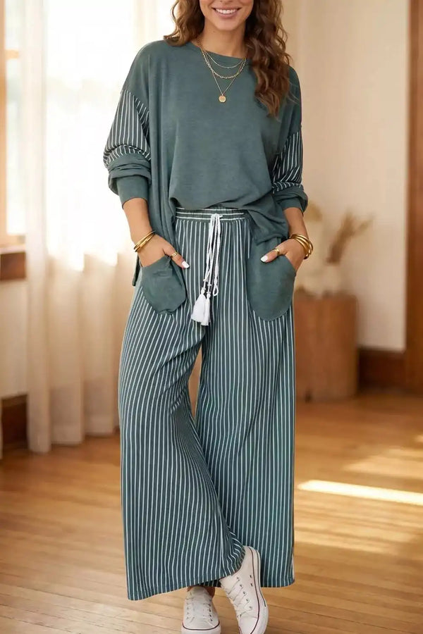 Raw Seam Patchwork Long Sleeve Top Pocket Casual Pants 2pcs Set 101001842785883 78 Affordable Fashion Under $100 Jerry's Apparel 
