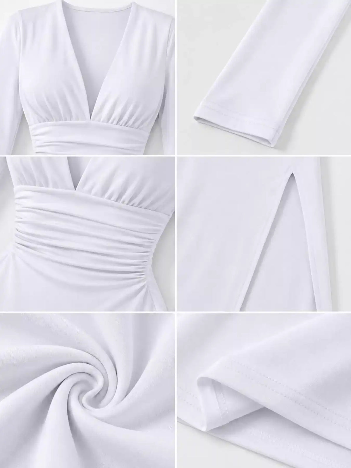 Deep V-Neck Ruched Bodycon Dress with High Slit 101001242970664 34 Gifts for Her Jerry's Apparel 