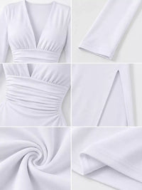 Deep V-Neck Ruched Bodycon Dress with High Slit 101001242970664 34 Gifts for Her Jerry's Apparel 