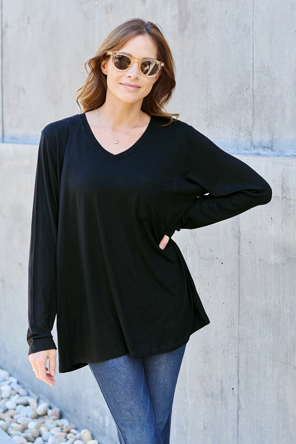 Full Size V-Neck Long Sleeve Top