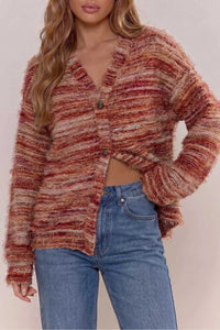 Fuzzy Striped Button Front Cardigan Sweater 100100382031613 39 Affordable Fashion Under $100 Jerry's Apparel 