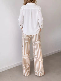 Full Size Chic Button-Down Shirt and Geometric Wide-Leg Pants Set Plus Size 101001328300968 50 Affordable Fashion Under $100 Jerry's Apparel 