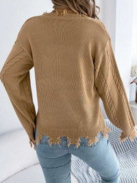 V-Neck Distressed Hem Cable Knit Sweater 101002745879602 36 Affordable Fashion Under $100 Jerry's Apparel 