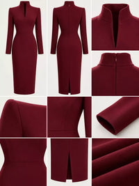 Full Size Stand-Collar Long-Sleeve Midi Dress Plus Size 101001432460062 48 Affordable Fashion Under $100 Jerry's Apparel 