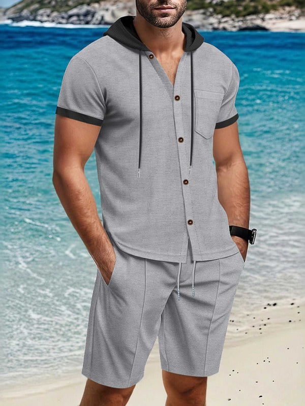 Men's Full Size Casual Hooded Top & Shorts Set Plus Size