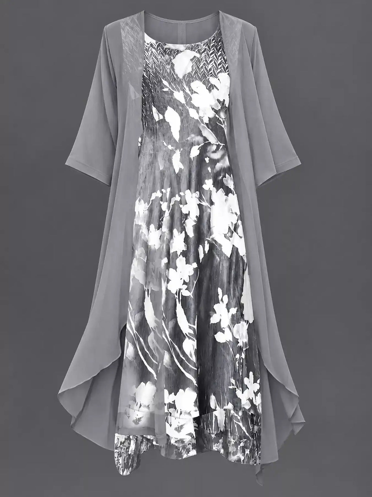 Full Size Floral Print Midi Dress and Chiffon Cardigan Set Plus Size 101001950650233 50 Affordable Fashion Under $100 Jerry's Apparel 