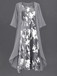 Full Size Floral Print Midi Dress and Chiffon Cardigan Set Plus Size 101001950650233 50 Affordable Fashion Under $100 Jerry's Apparel 