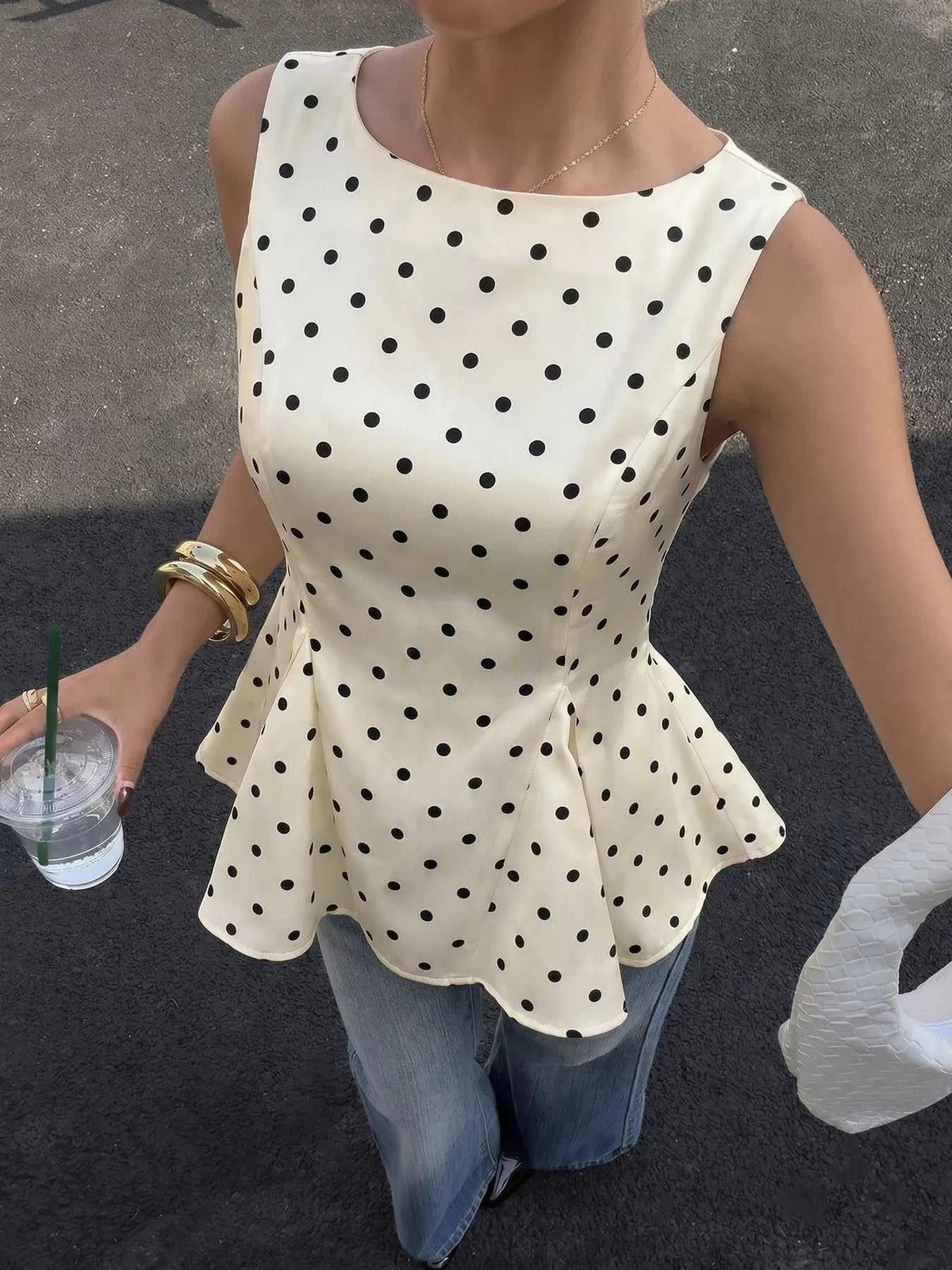 Polka Dot Sleeveless Peplum Blouse 100100915995653 30 Affordable Fashion Under $100 Jerry's Apparel 