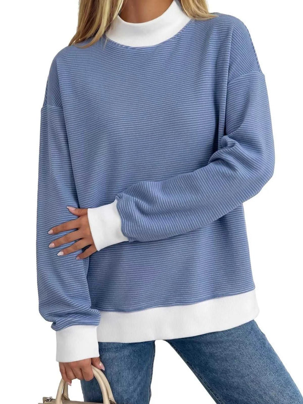 Casual Mock Neck Striped Long Sleeve T-Shirt 101001039480481 53 Affordable Fashion Under $100 Jerry's Apparel 