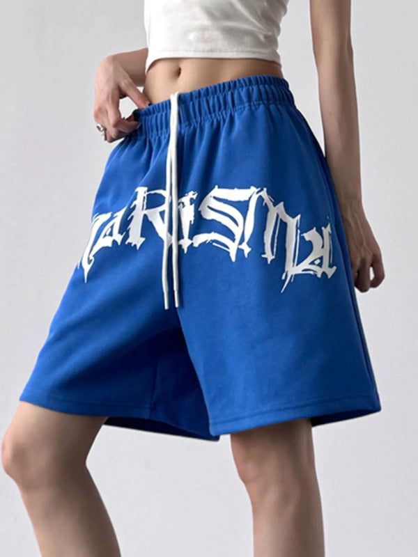 Oversized Drawstring Letter Shorts