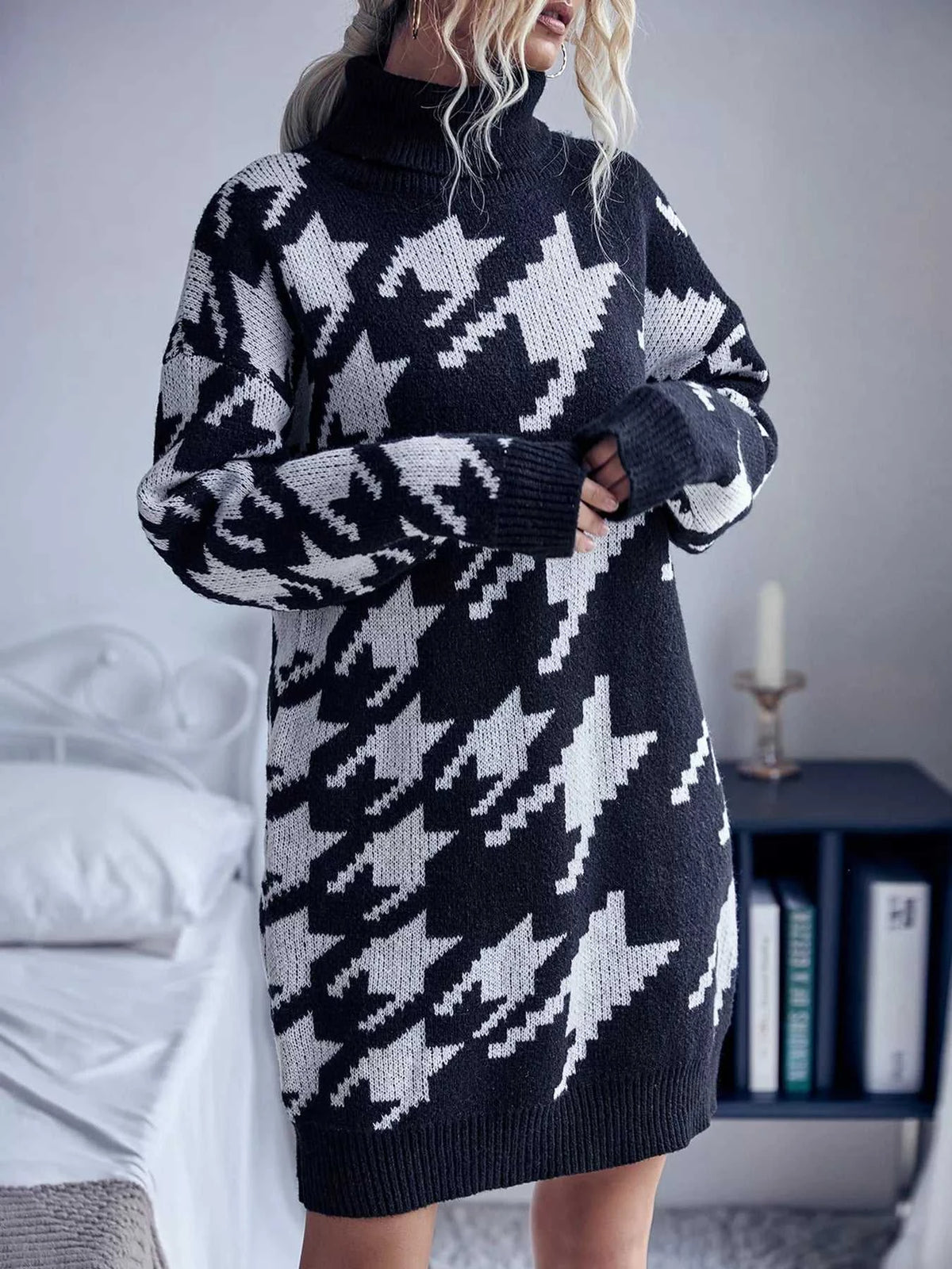 Houndstooth Pattern Turtleneck Sweater Dress 100100643736107 33 Affordable Fashion Under $100 Jerry's Apparel 