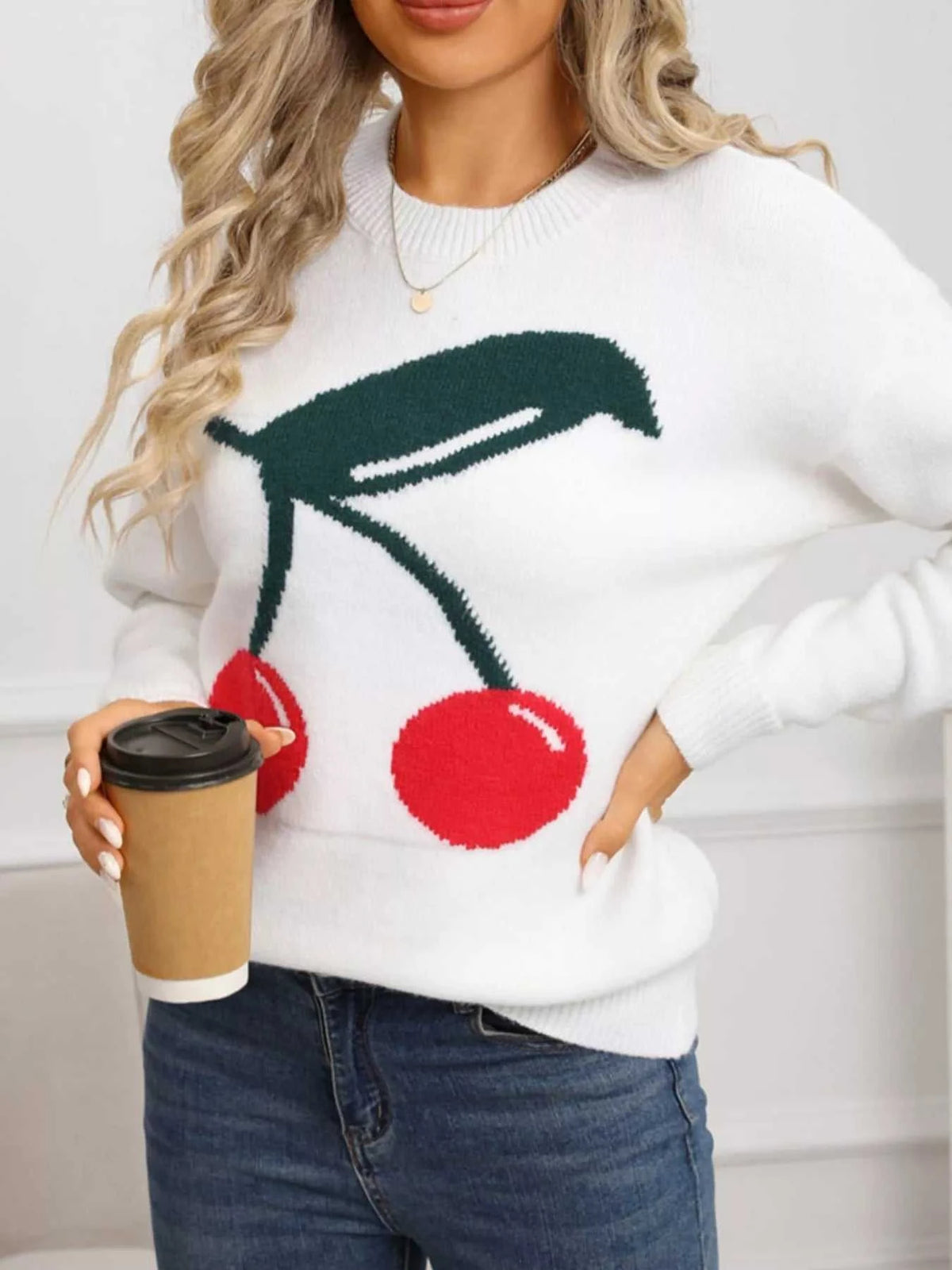 Cherry Round Neck Sweater 100100439201437 48 Affordable Fashion Under $100 Jerry's Apparel 