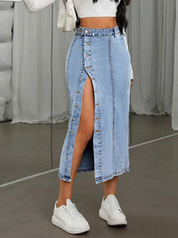 Side Button Slit Denim Midi Skirt 101003199361379 43 Women's Skirts Affordable Fashion Under $100 Jerry's Apparel 