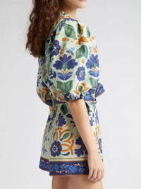 Floral Print Button Front Belted Romper