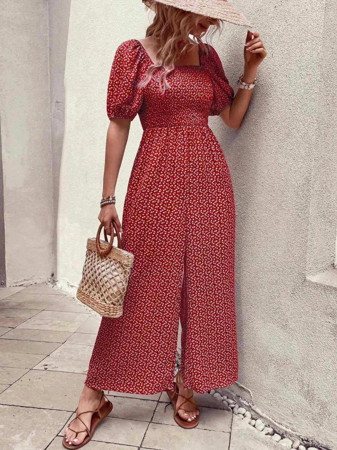 Printed Square Neck Puff Sleeve Jumpsuit 100100619721006 31 Affordable Fashion Under $100 Jerry's Apparel 