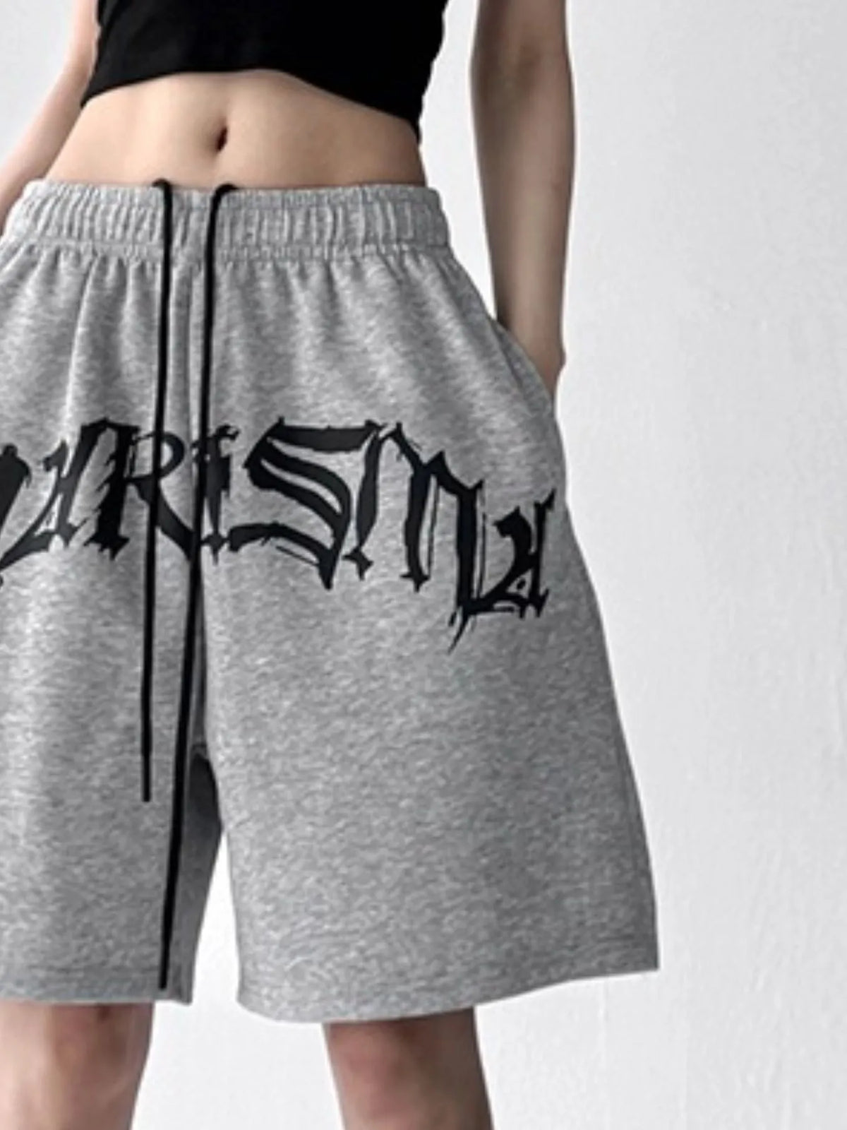 Oversized Drawstring Letter Shorts
