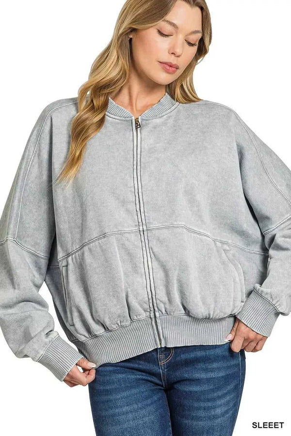 Zenana Acid Washed Fleece Jacket 100100711521569 44 Jerry's Apparel 