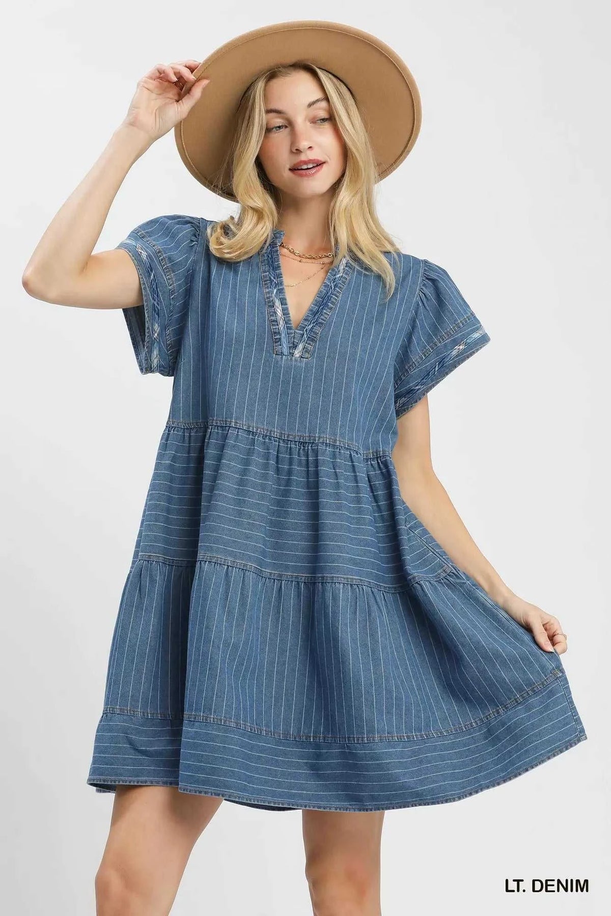Umgee Chambray Tiered Babydoll Dress 100100395801379 66 Affordable Fashion Under $100 Jerry's Apparel 