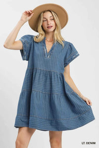 Umgee Chambray Tiered Babydoll Dress 100100395801379 66 Affordable Fashion Under $100 Jerry's Apparel 