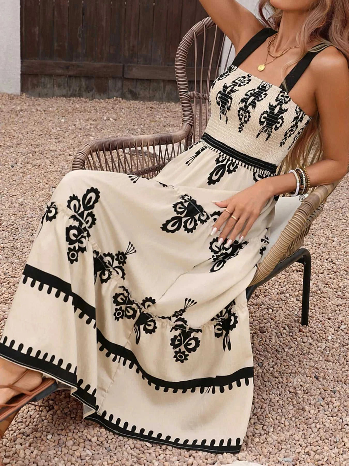 Smocked Wide Strap Tiered Dress 100100765020271 44 Affordable Fashion Under $100 Jerry's Apparel 
