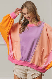 Color Block Exposed Seam Sweatshirt with Pockets